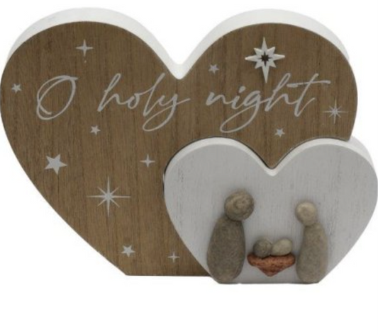 22cm Holy Night Nativity Pebble Heart Ornament