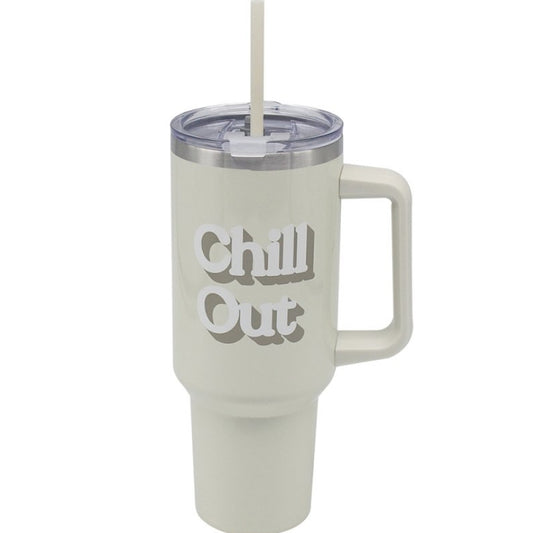 Chill Out 1200ml Large Double Walled Cup With Handle And Straw