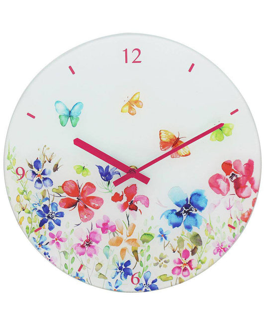 Butterfly Meadow Glass Clock - 30cm