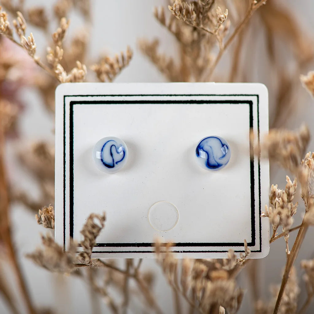 Hand Painted Blue And White Ceramic Earrings 🚚