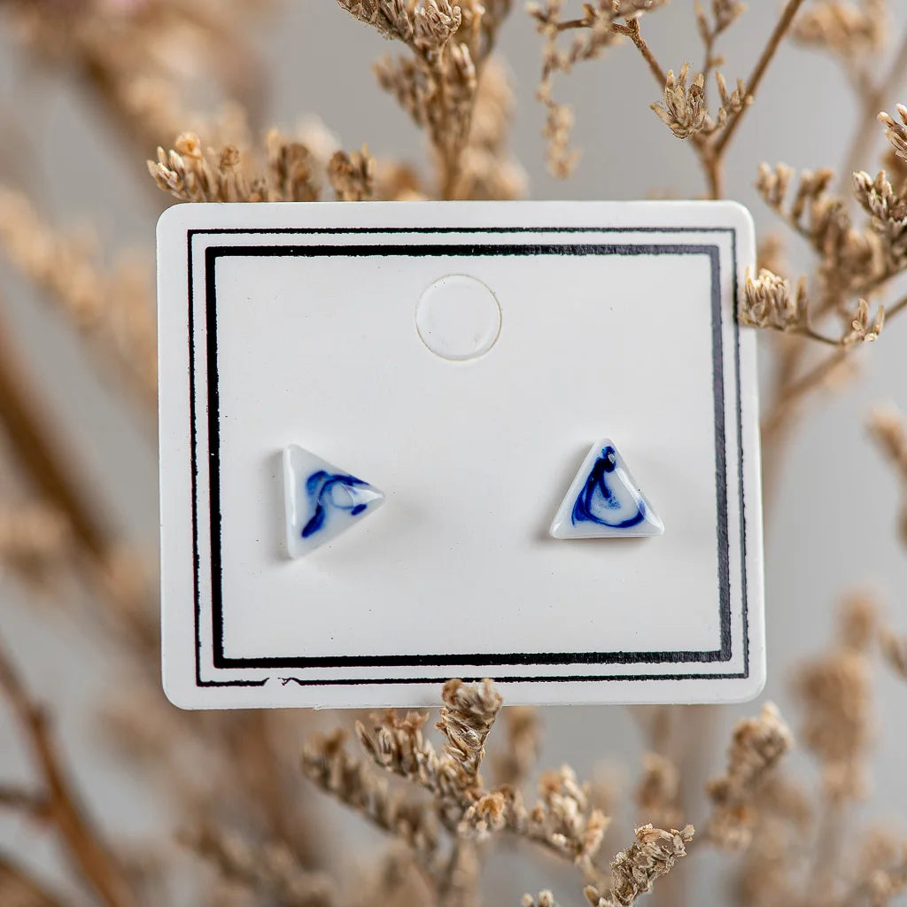 Hand Painted Blue And White Ceramic Earrings 🚚