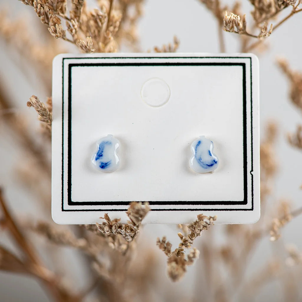 Hand Painted Blue And White Ceramic Earrings 🚚