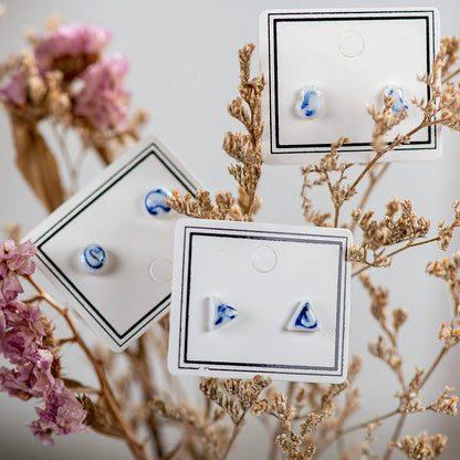 Hand Painted Blue And White Ceramic Earrings 🚚