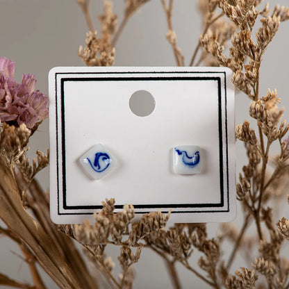 Hand Painted Blue And White Ceramic Earrings 🚚