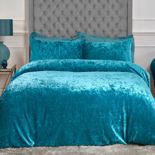 Luxury Crushed Velvet SuperKing Teal Duvet Set