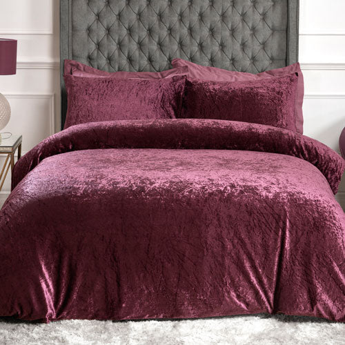 Luxury Crushed Velvet SuperKing Plum Duvet Set