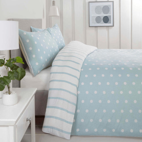 Spots & Stripes Luxury Brushed Easy Care Duvet - Blue