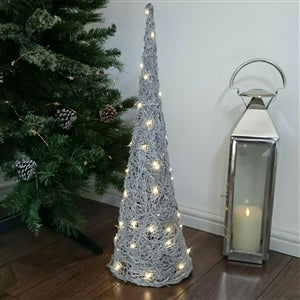 Chic Grey Tree Cone Decoration With Lights 70cm