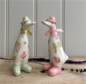 Ceramic Ducks with Bees & English Wildflowers 14cm