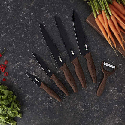 Tower 6 Piece Kitchen Knife Set - Walnut