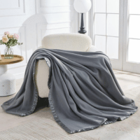 Classic Satin Border Fleece Throw Charcoal