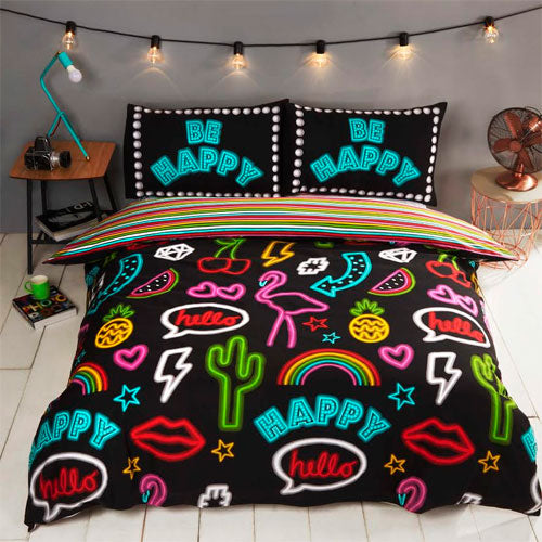 Be Happy Neon Reversible Duvet Set - Double