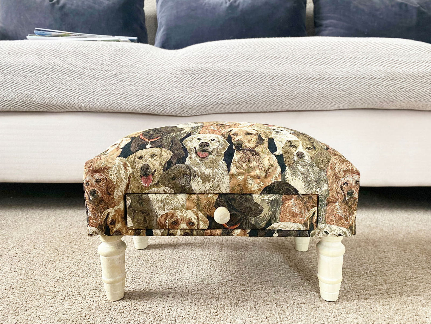 Dogs Fabric Footstool with Drawer 🚚