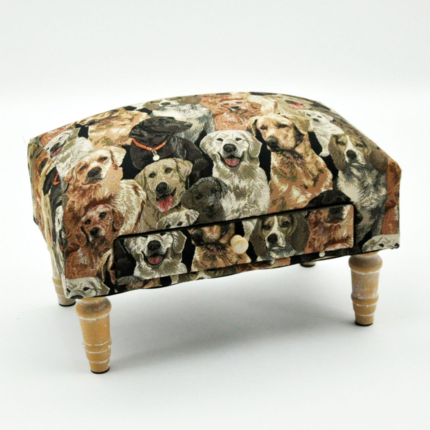 Dogs Fabric Footstool with Drawer 🚚