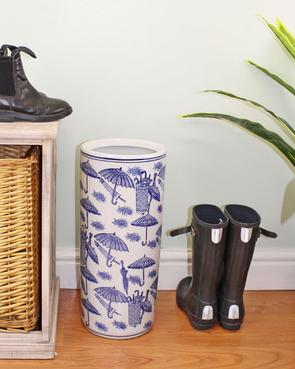 Umbrella Stand, Vintage Blue & White Umbrella Design 🚚