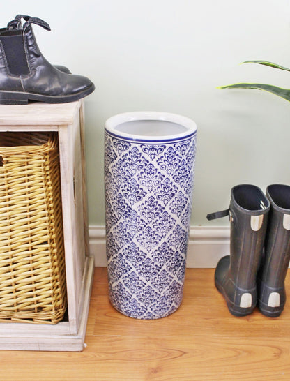 Umbrella Stand, Vintage Blue & White Pattern Design 🚚