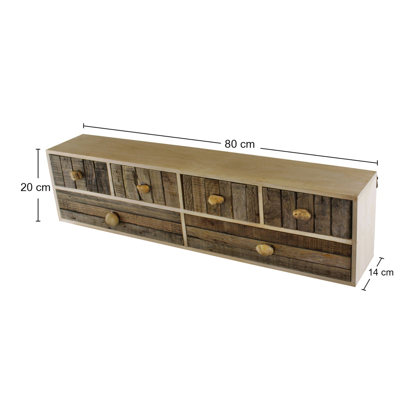 6 Drawer Unit, Driftwood Effect Drawers With Pebble Handles, Freestanding or Wall Mountable