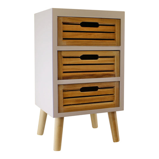 3 Drawer Unit In White With Natural Wooden Drawers With Removable Legs