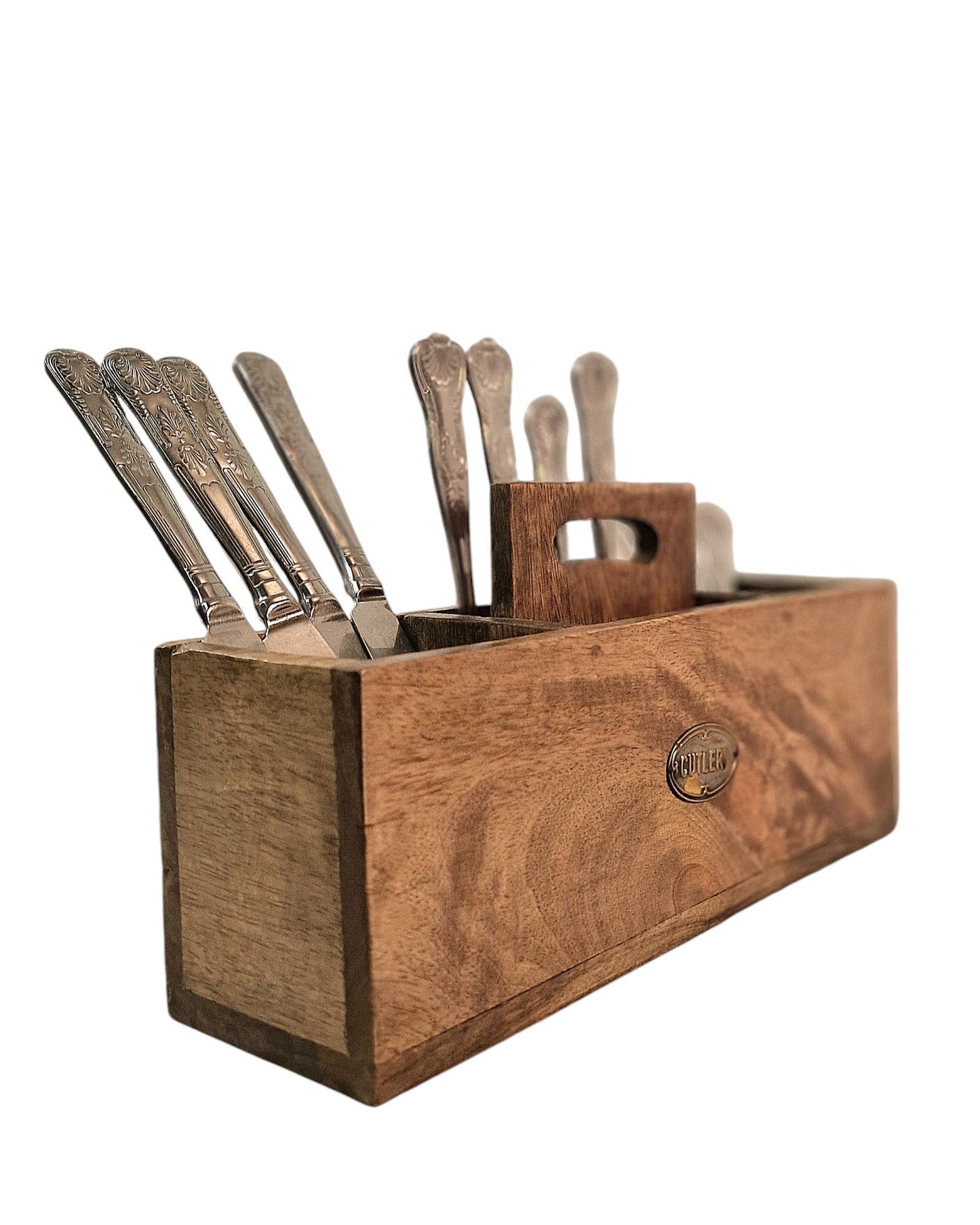 Mango Wood Cutlery Stand with Handle 🚚