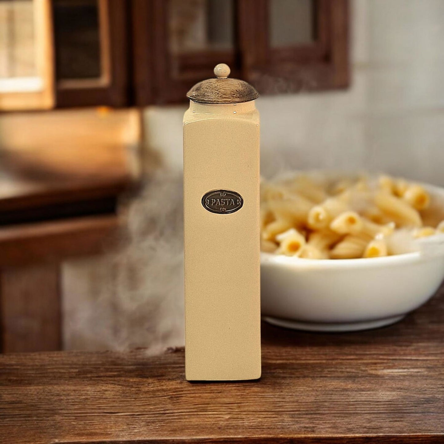 Ceramic Pasta Jar with Mango Wood Lid