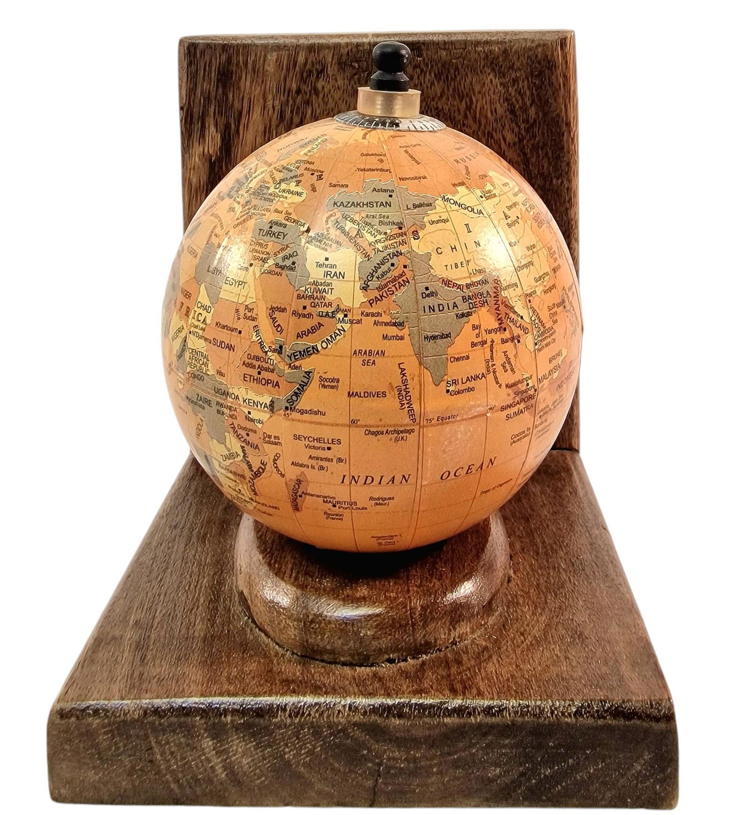 Pair of World Globe Bookends Set in Mango Wood 🚚