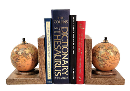 Pair of World Globe Bookends Set in Mango Wood 🚚