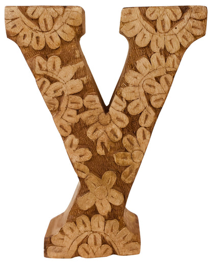 Hand Carved Wooden Flower Letter Y