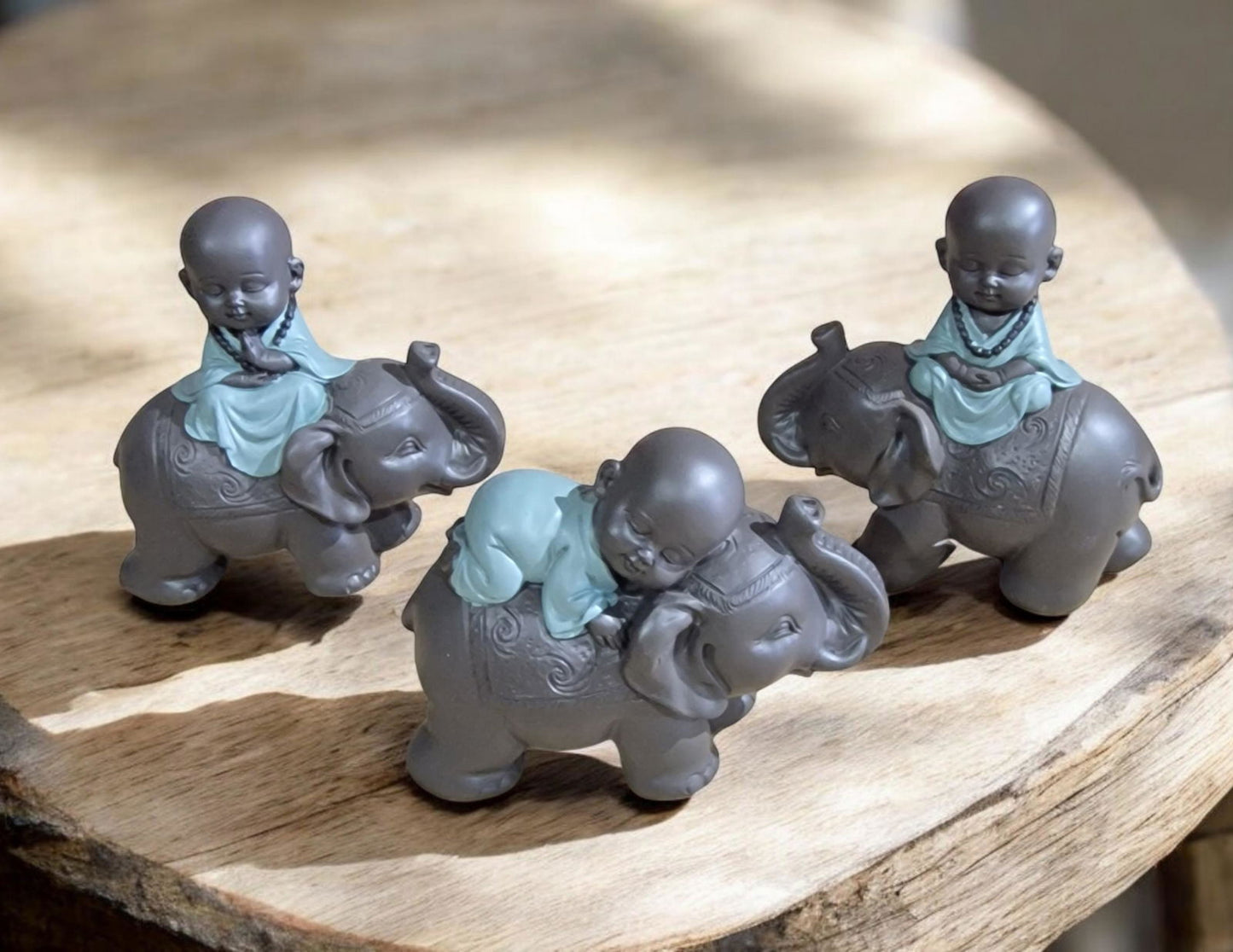 Buddha Riding Elephant Set Of 3, 13x12cm