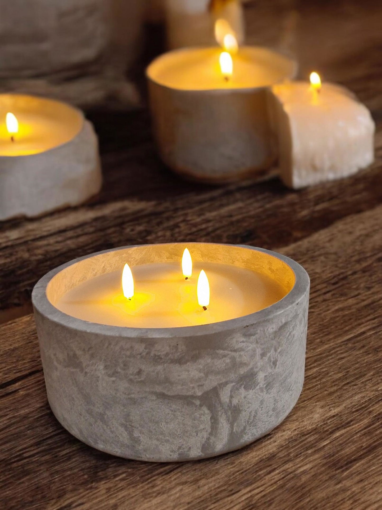 Led Cement Circular Candlepot 20x8cm