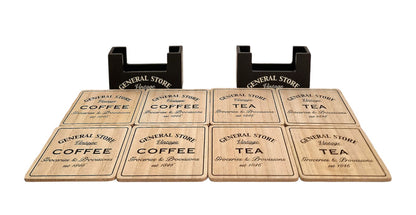 General Store Wood Coasters 4 Types 16 of Set