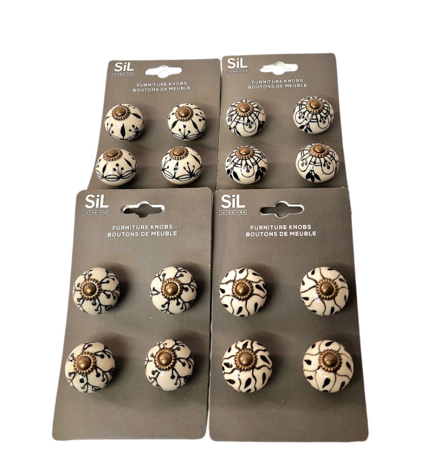 Cream & Black Drawer Knobs 4 Pack Set of 16 🚚