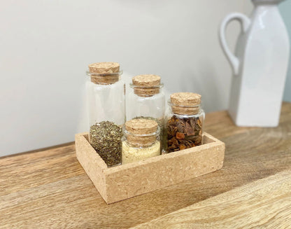 Cork Tray With Four Glass Bottles & Lids 🚚