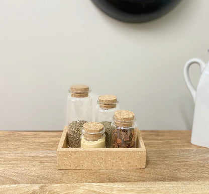 Cork Tray With Four Glass Bottles & Lids 🚚