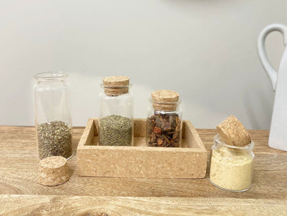 Cork Tray With Four Glass Bottles & Lids 🚚