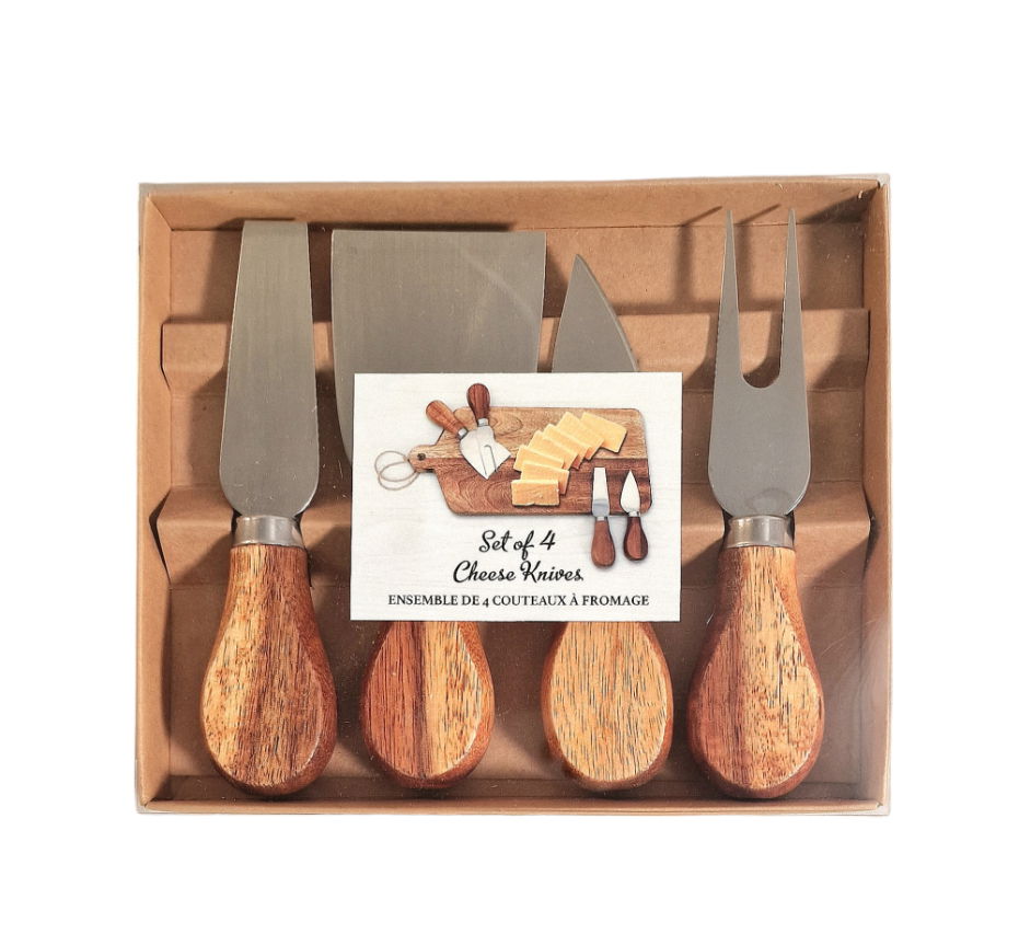 Set of 4 Acacia Wood Cheese Knifes