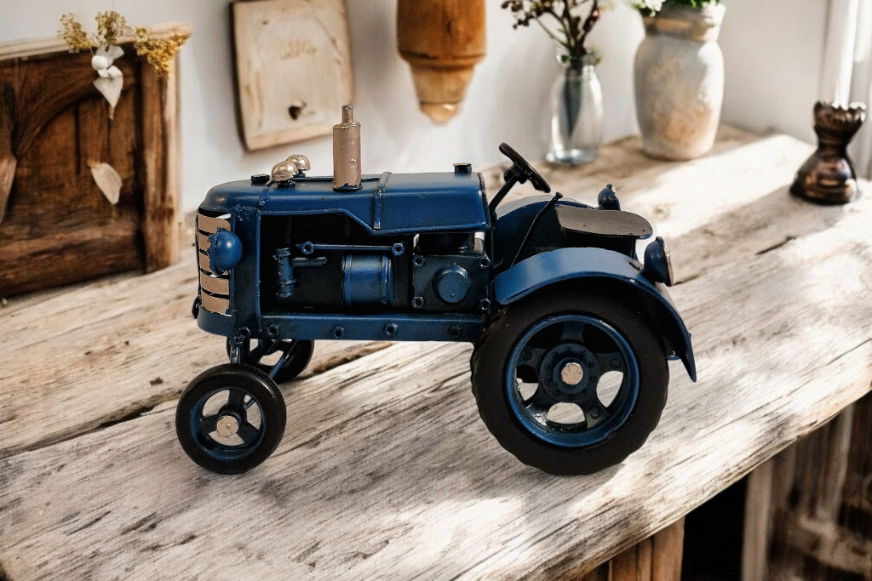 Blue Metal Tractor Ornament 17cm 🚚