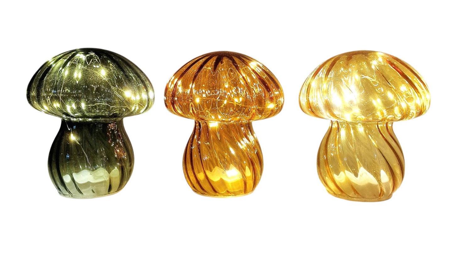 Coloured Glass Mushroom L.E.D Light Set of 3 G/O/Y 🚚