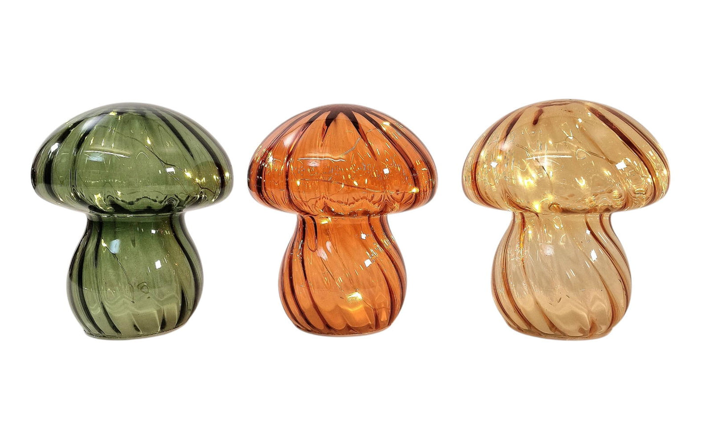 Coloured Glass Mushroom L.E.D Light Set of 3 G/O/Y 🚚