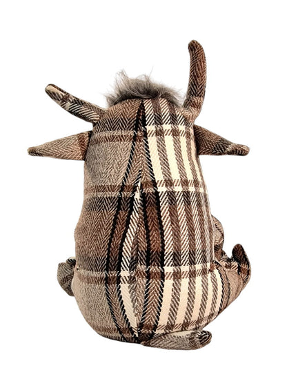 Grey Fabric Tartan Bull Doorstop 30cm 🚚