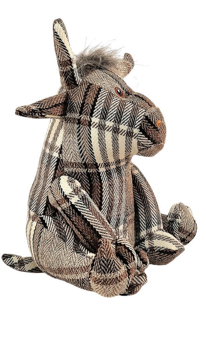 Grey Fabric Tartan Bull Doorstop 30cm 🚚