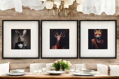 Set of 3 Forest Animal Head Prints Picture Art 40x40cm