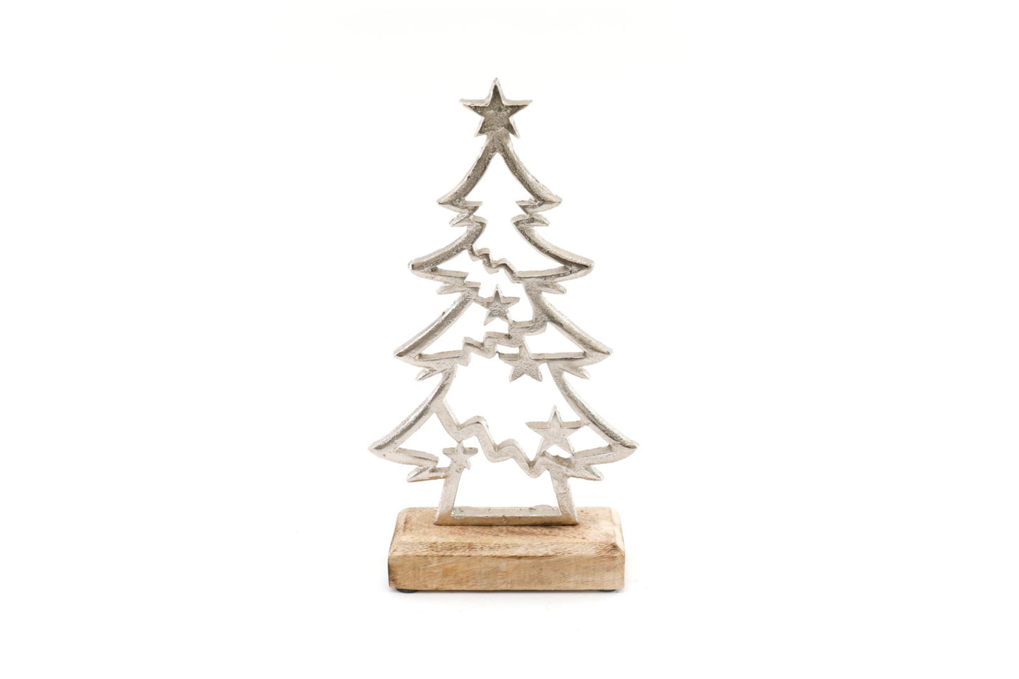 Silver Christmas Tree On Wooden Base Small