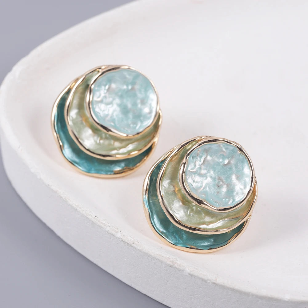 Blue Enamel Luxury Stud Earrings 🚚