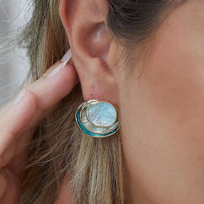 Blue Enamel Luxury Stud Earrings 🚚