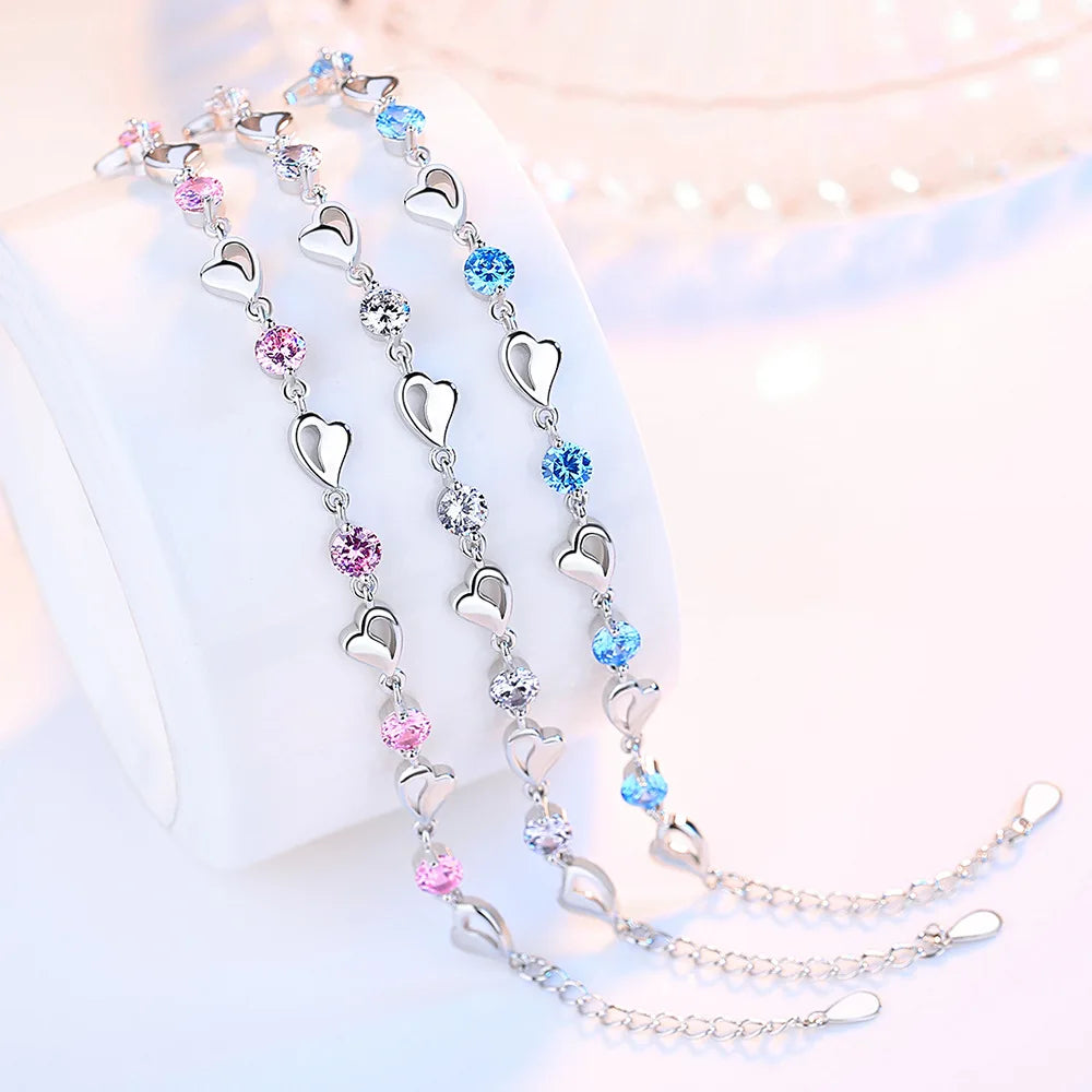 925 Sterling Silver Lovers Heart Shape Bracelet