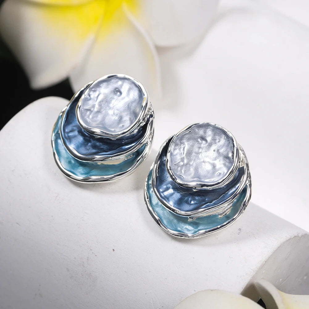 Blue Enamel Luxury Stud Earrings 🚚