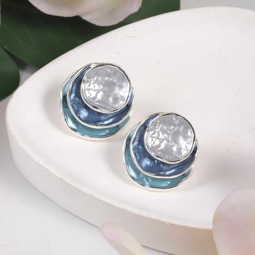 Blue Enamel Luxury Stud Earrings 🚚