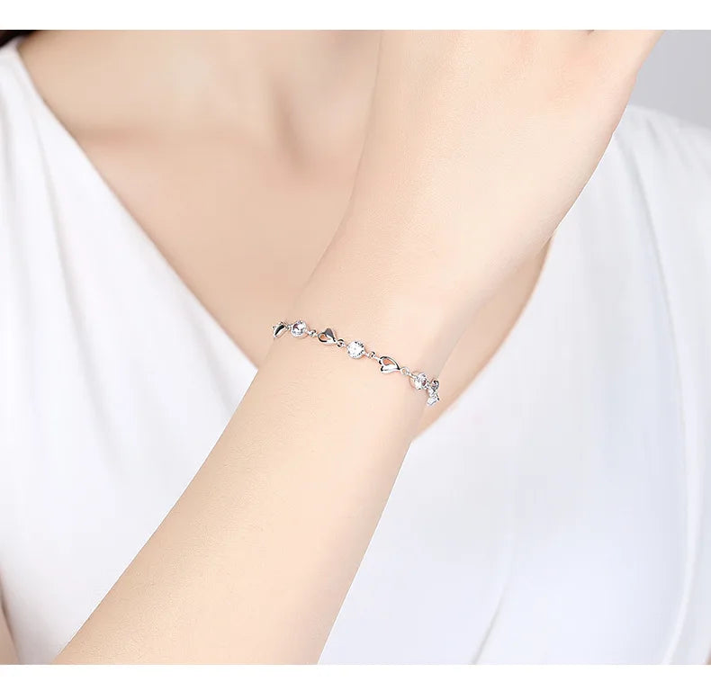 925 Sterling Silver Lovers Heart Shape Bracelet