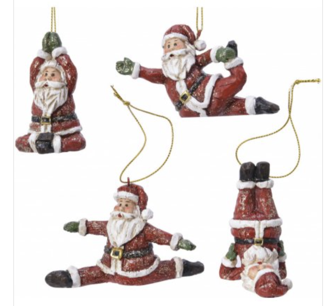 Yoga Santa Christmas Tree Decoration - 4 Pack