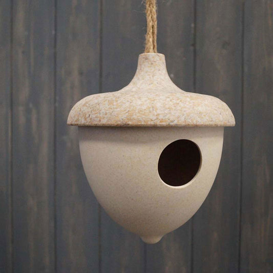 Earthy Oatmeal Chaff/Natural Bamboo Hanging Acorn Birdhouse H18.7cm